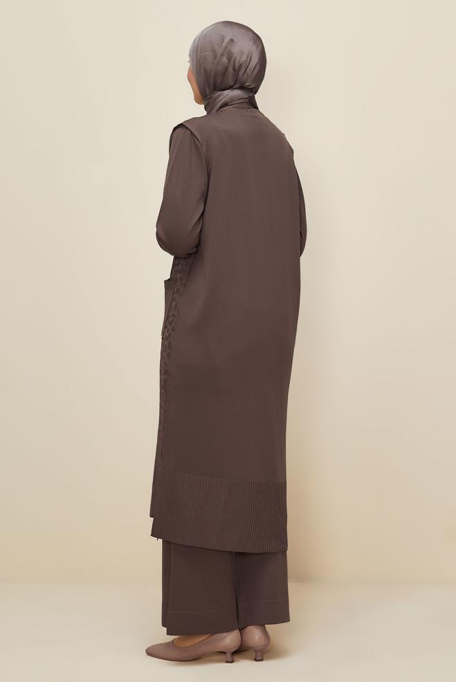 Vêtements hijab BRUN ENSEMBLE PANTALON EN TRICOT TROIS PIÈCES 45869 - ALVİNA