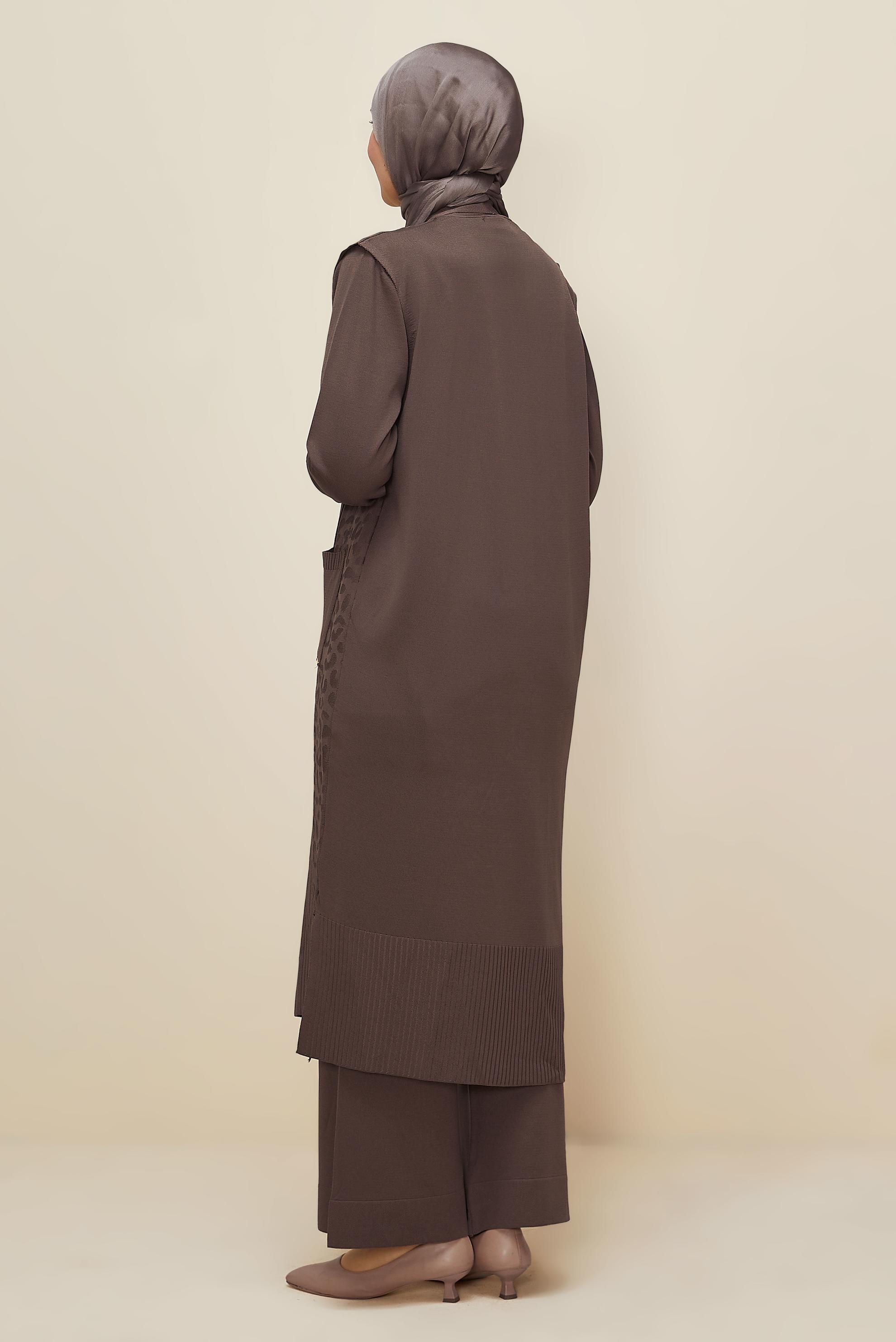 Vêtements hijab BRUN ENSEMBLE PANTALON EN TRICOT TROIS PIÈCES 45869