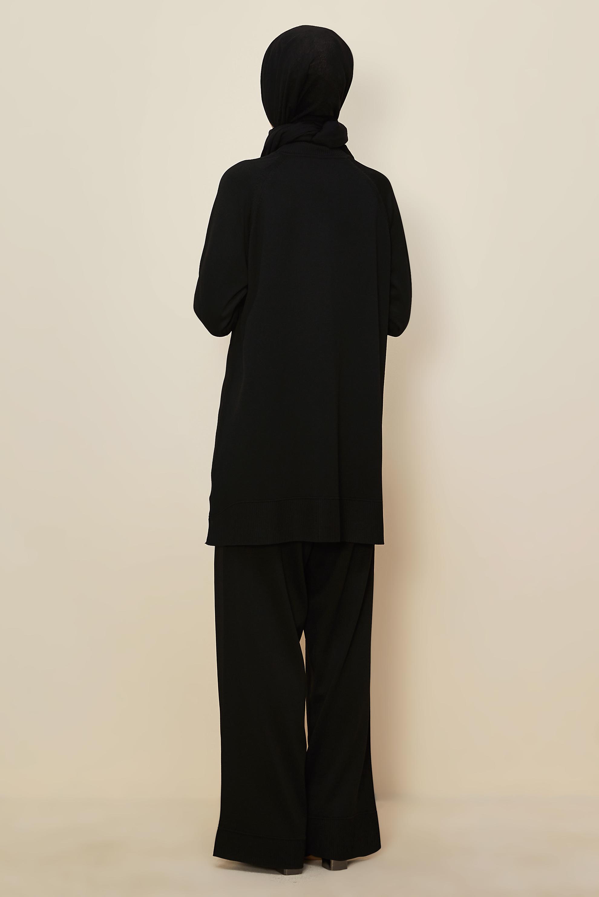 Tesettür giyim SİYAH BONCUK DETAYLI PANTOLONLU TRİKO TAKIM 45873