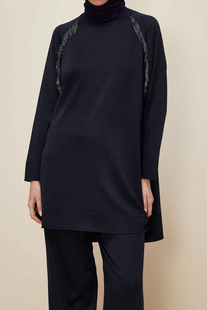 Vêtements hijab BLEU MARINE ENSEMBLE PANTALON EN MAILLE 45873 - ALVİNA