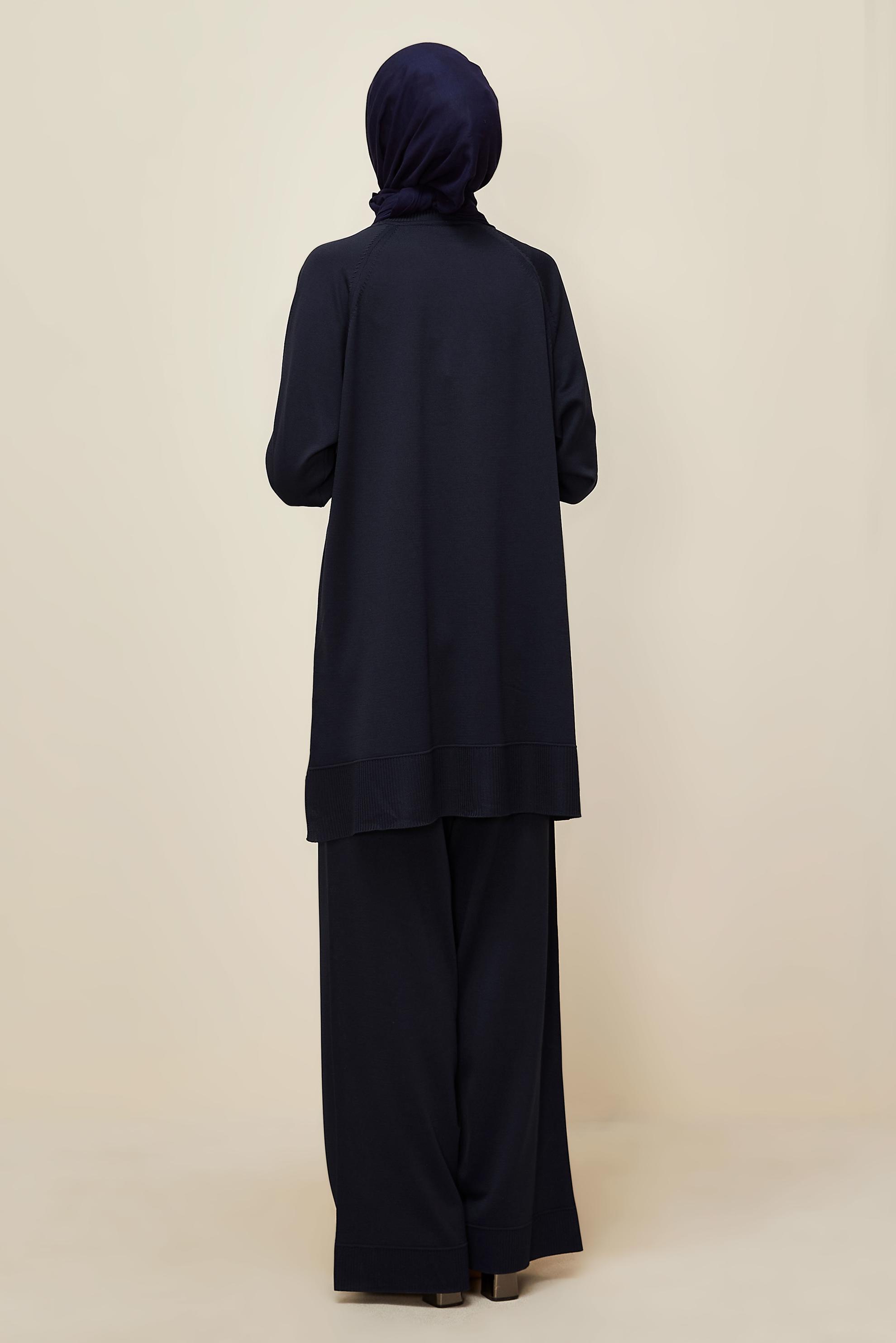 Hijab clothing NAVY BLUE BEAD DETAILED KNITWEAR TROUSER SET 45873