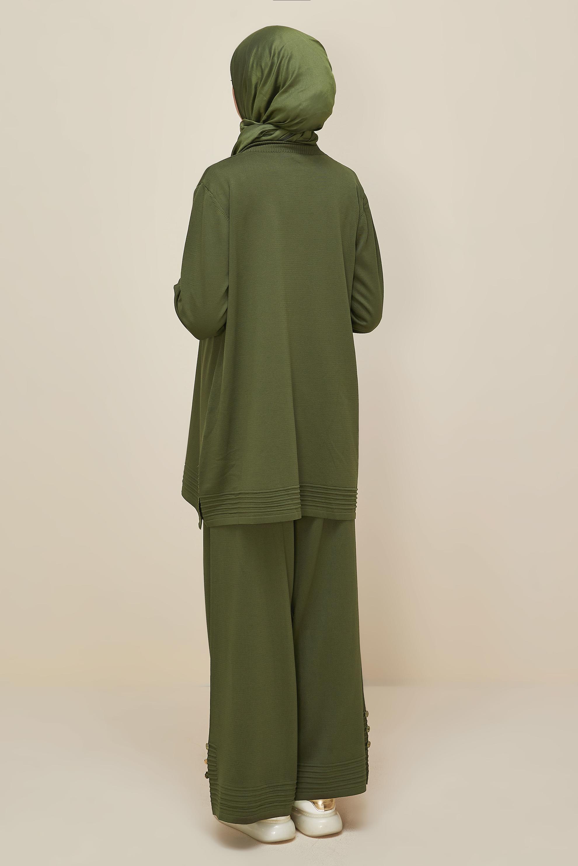 Tesettür giyim HAKİ PANTOLONLU TRİKO TAKIM 45884