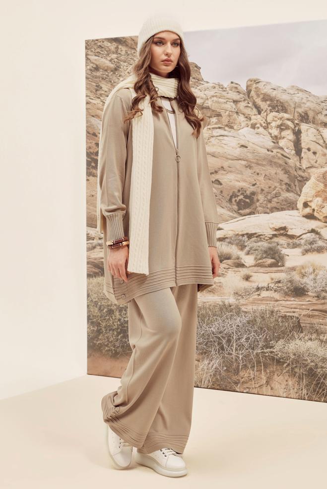 Vêtements hijab BEIGE ENSEMBLE PANTALON EN TRICOT 45884 - ALVİNA