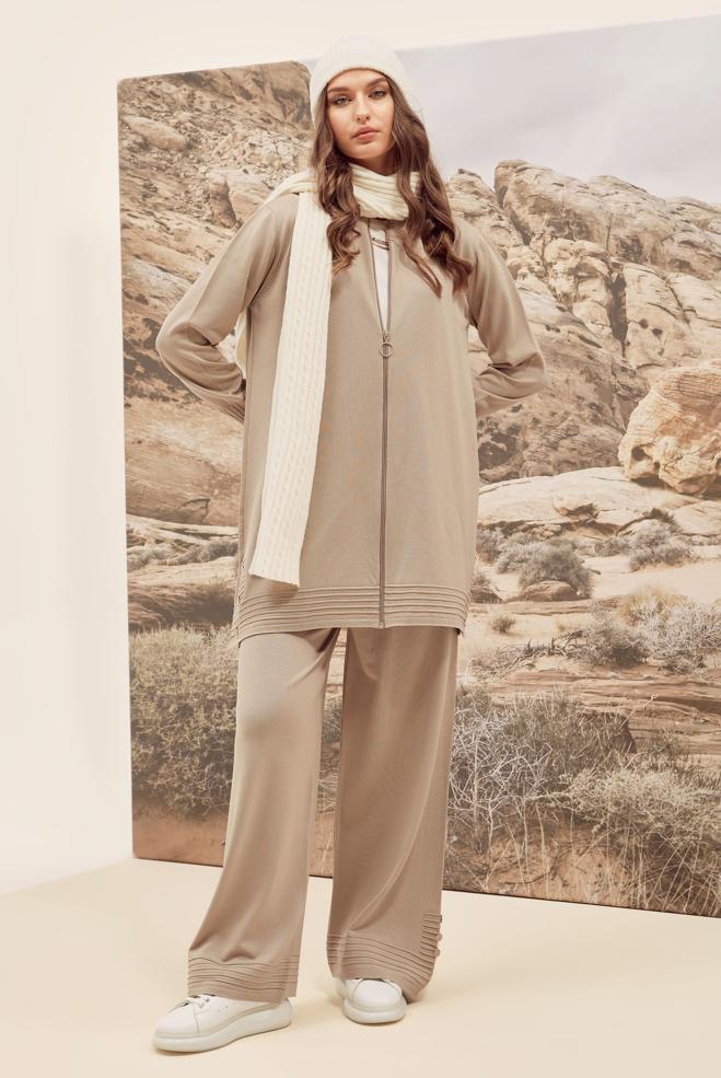 Vêtements hijab BEIGE ENSEMBLE PANTALON EN TRICOT 45884 - ALVİNA