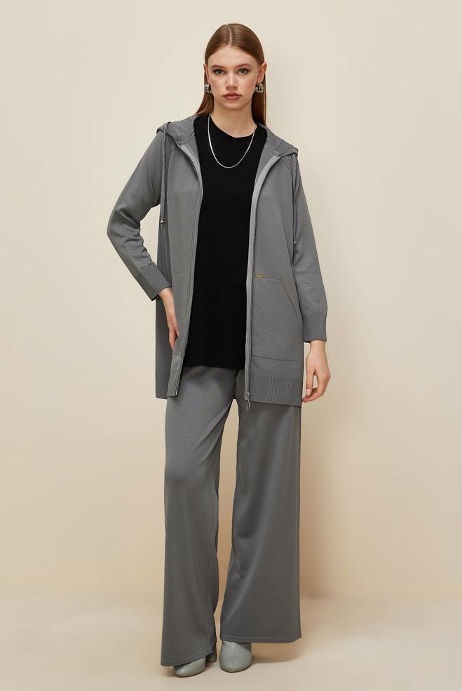 Tesettür giyim GRİ PANTOLONLU TRİKO TAKIM 45902 - ALVİNA