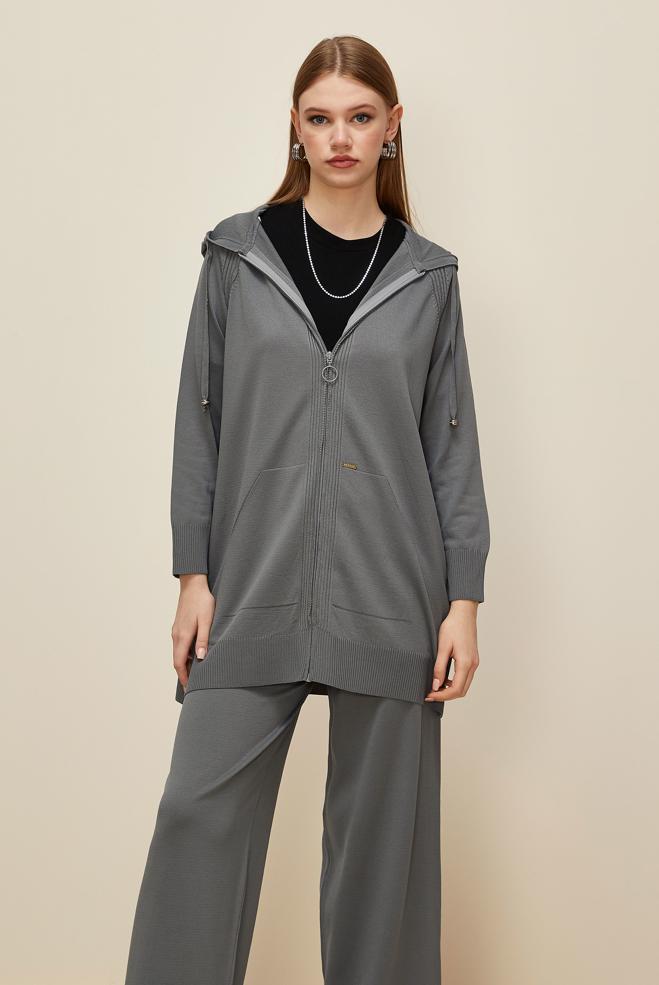 Tesettür giyim GRİ PANTOLONLU TRİKO TAKIM 45902 - ALVİNA