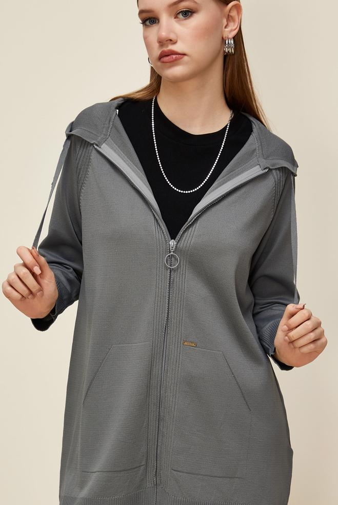 Tesettür giyim GRİ PANTOLONLU TRİKO TAKIM 45902 - ALVİNA