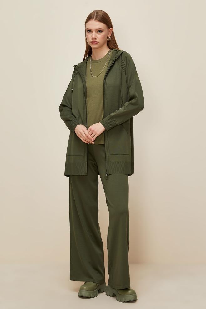 Tesettür giyim HAKİ PANTOLONLU TRİKO TAKIM 45902 - ALVİNA