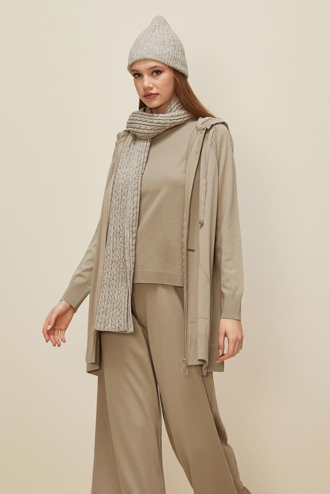 Tesettür giyim BEJ PANTOLONLU TRİKO TAKIM 45902 - ALVİNA