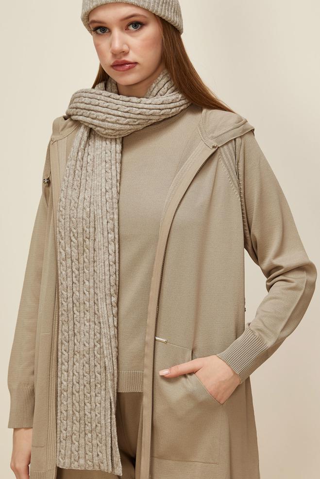 Tesettür giyim BEJ PANTOLONLU TRİKO TAKIM 45902 - ALVİNA