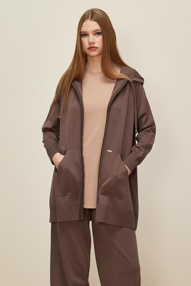 Tesettür giyim KAHVE PANTOLONLU TRİKO TAKIM 45902 - ALVİNA