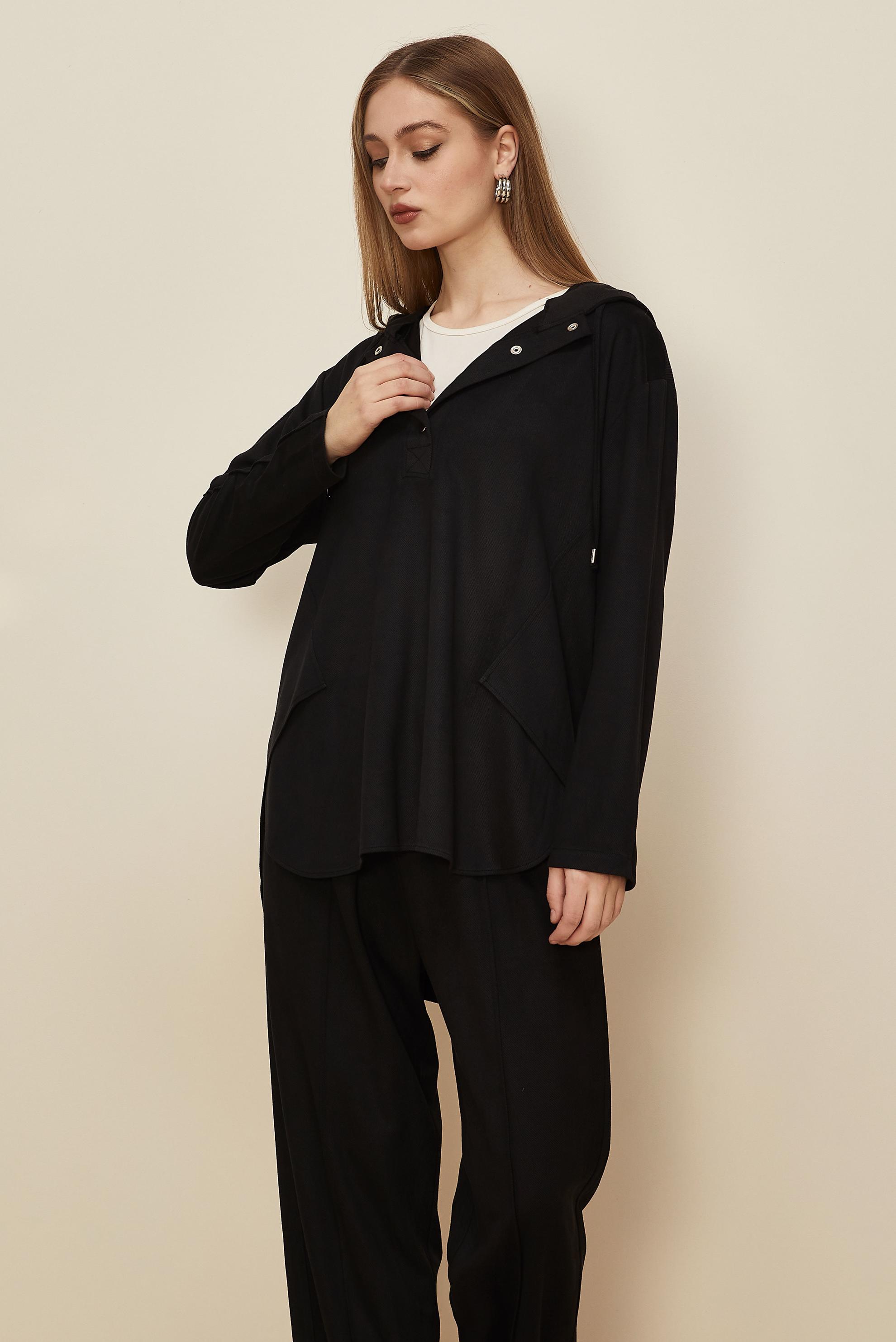 Tesettür giyim SİYAH PANTOLONLU SÜET TAKIM 45971