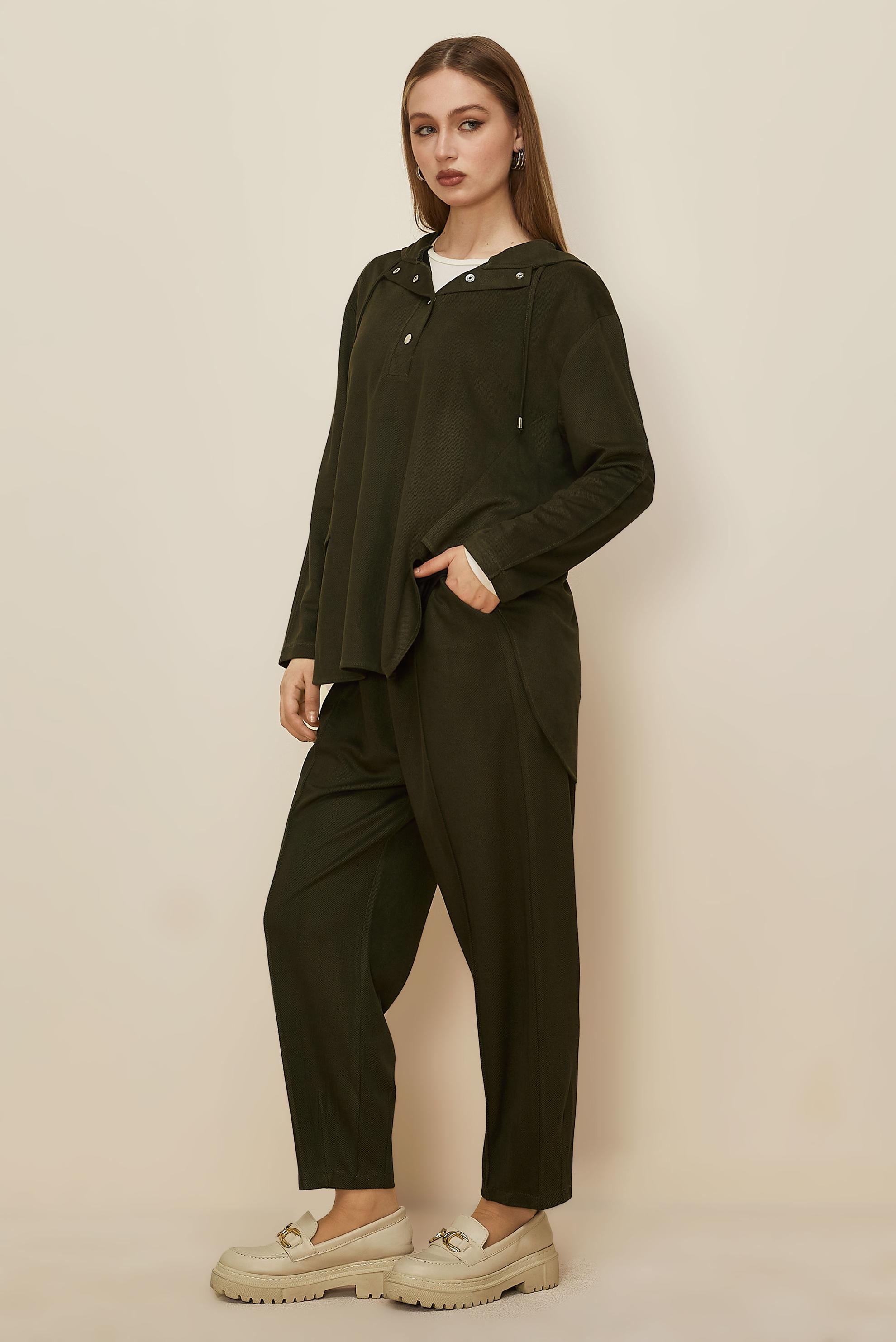 Tesettür giyim HAKİ PANTOLONLU SÜET TAKIM 45971