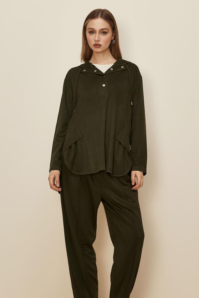 Tesettür giyim HAKİ PANTOLONLU SÜET TAKIM 45971 - ALVİNA