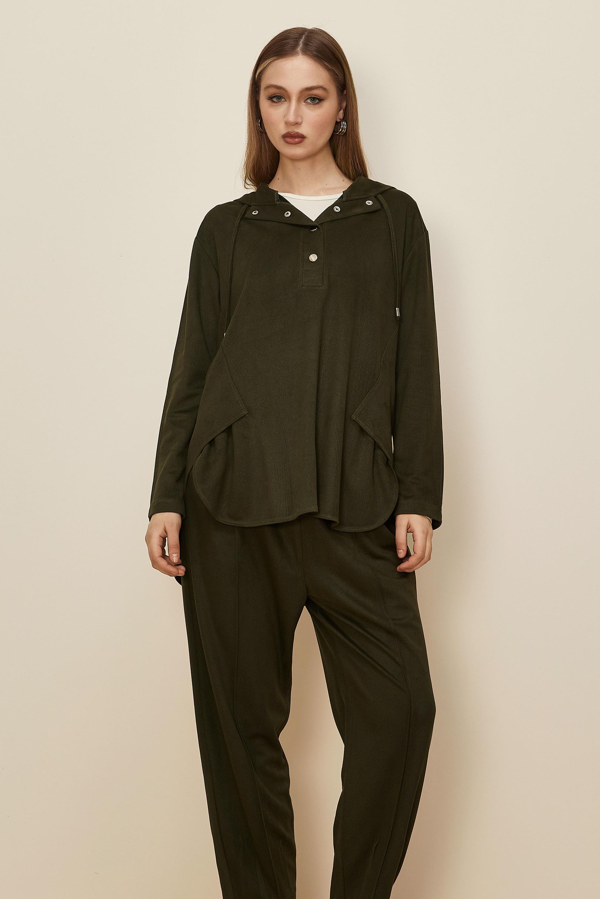 Tesettür giyim HAKİ PANTOLONLU SÜET TAKIM 45971