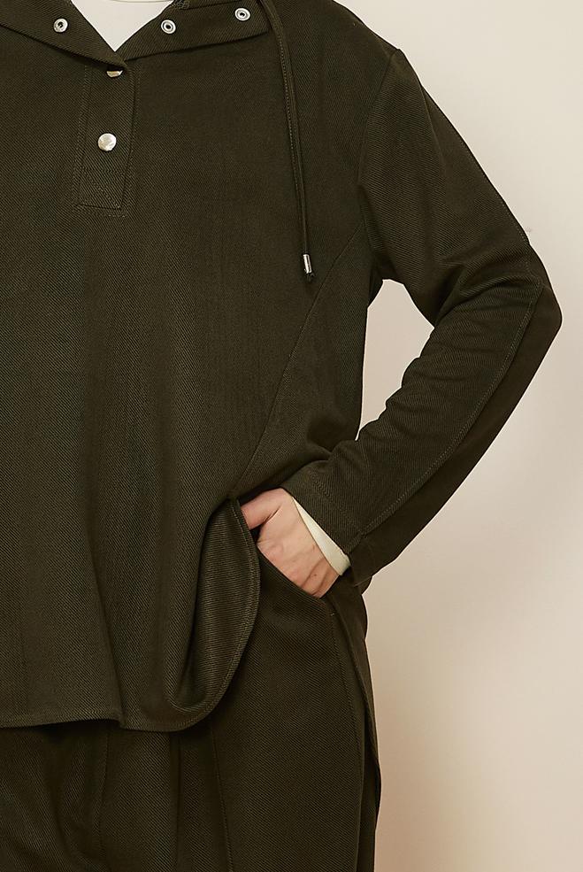 Tesettür giyim HAKİ PANTOLONLU SÜET TAKIM 45971 - ALVİNA