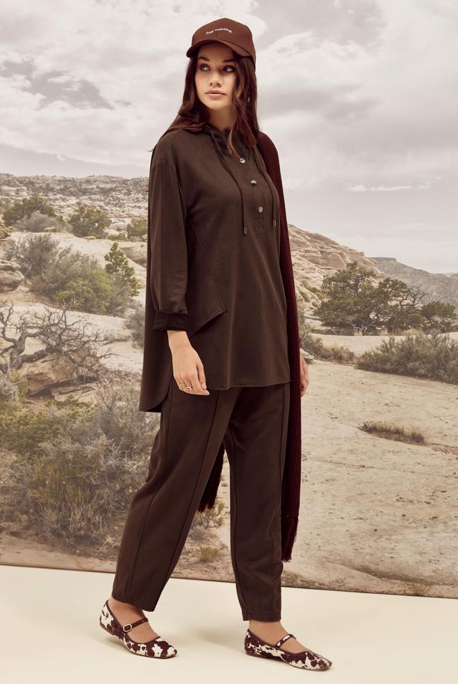 Hijab clothing BROWN 45971 DİAGONEL SÜET 2′Lİ PANT.TK.38-44 TEK 40 - ALVİNA