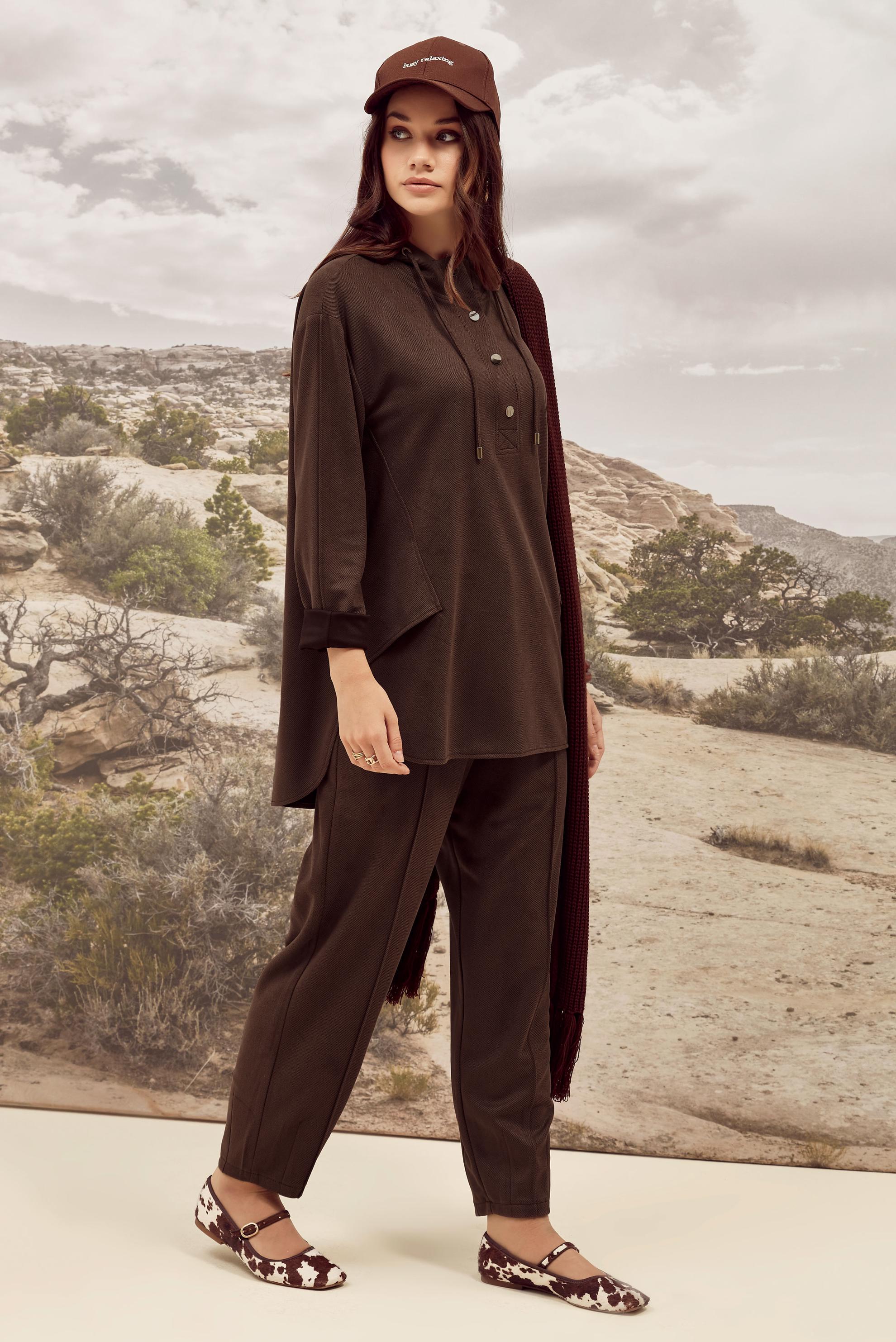 Hijab clothing BROWN 45971 DİAGONEL SÜET 2′Lİ PANT.TK.38-44 TEK 40