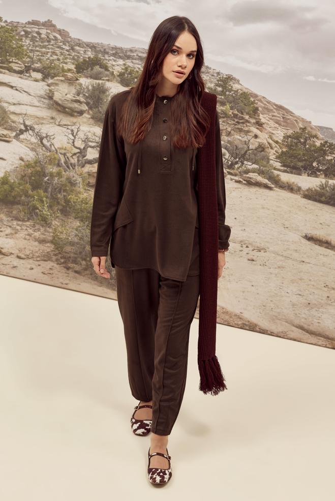 Hijab clothing BROWN 45971 DİAGONEL SÜET 2′Lİ PANT.TK.38-44 TEK 40 - ALVİNA