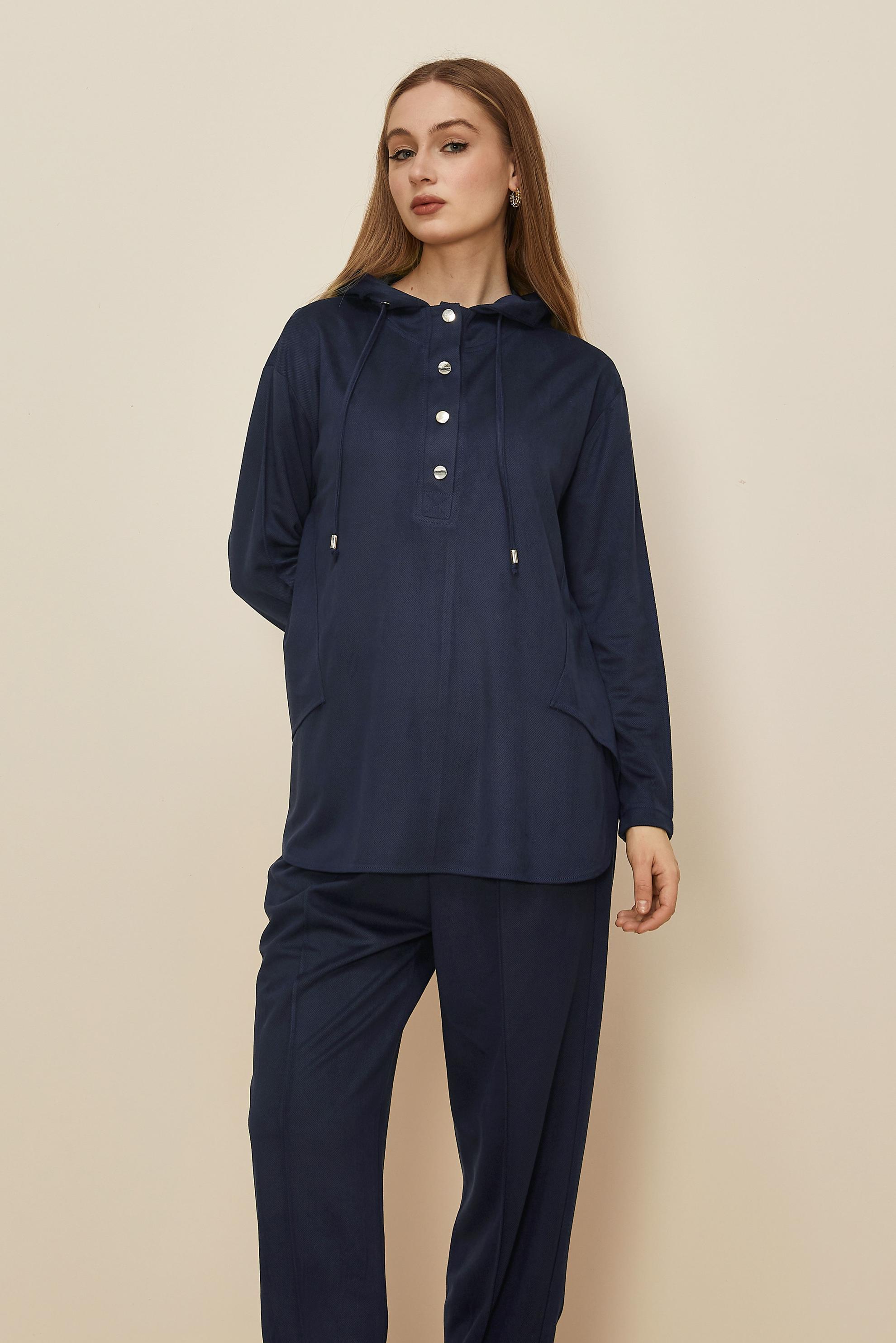 Tesettür giyim LACİVERT PANTOLONLU SÜET TAKIM 45971