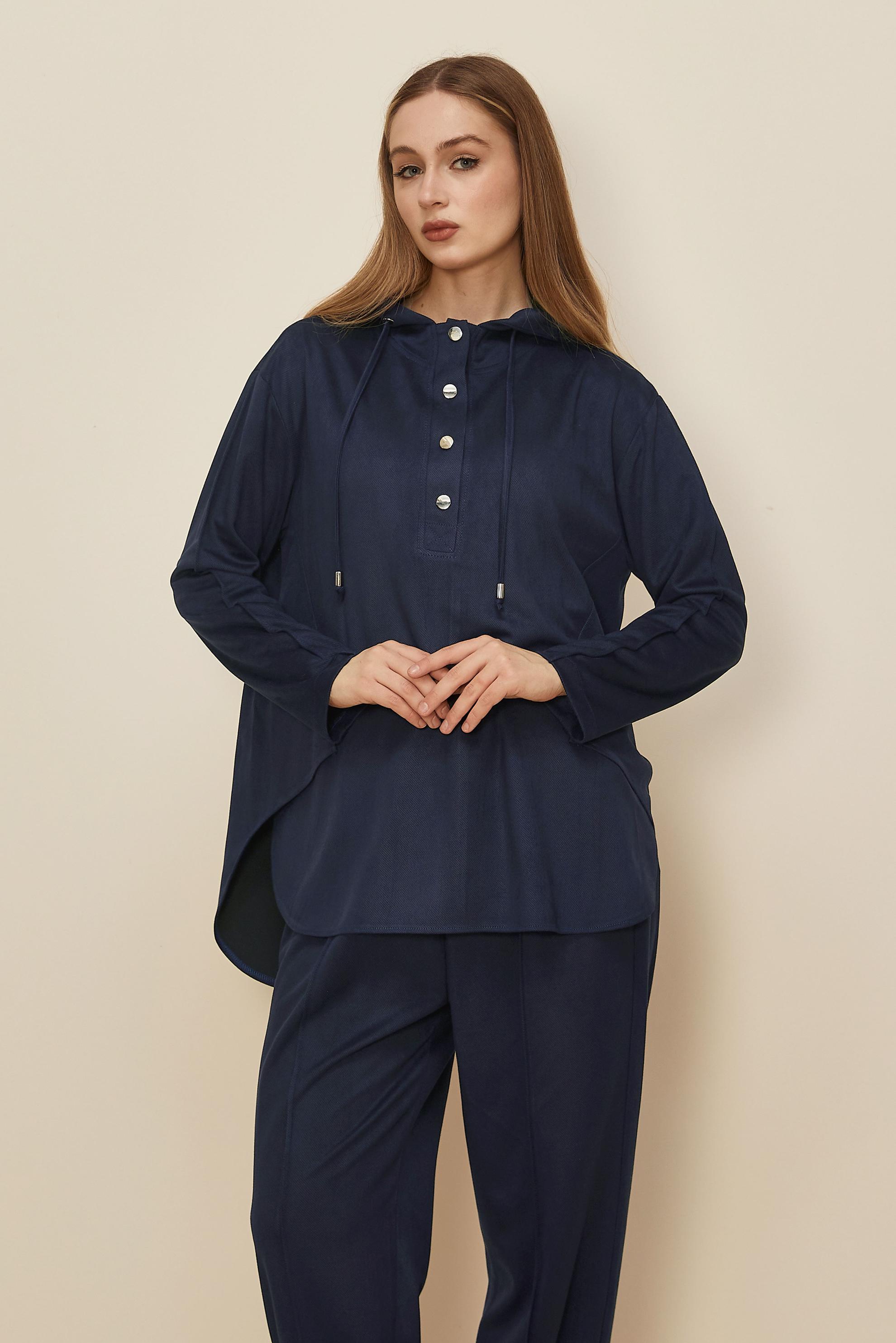 Tesettür giyim LACİVERT PANTOLONLU SÜET TAKIM 45971