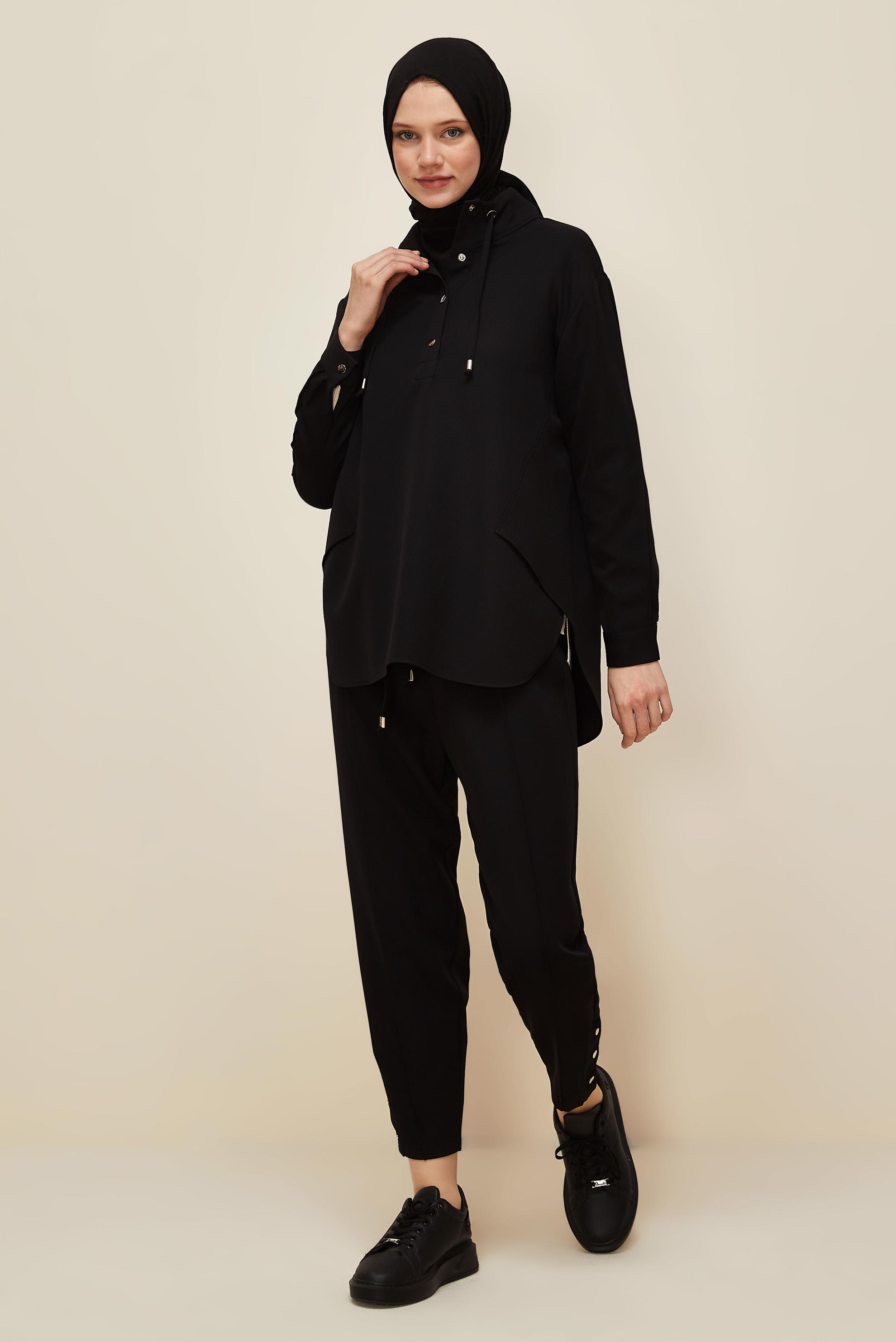 Tesettür giyim SİYAH PANTOLONLU TAKIM 45972