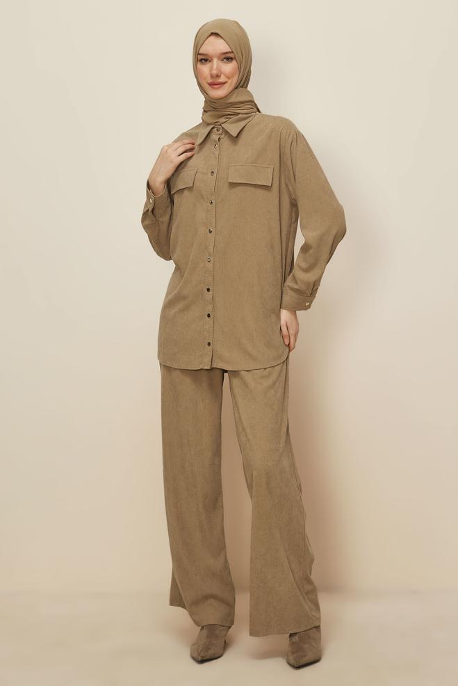 Hijab clothing BROWN VELVET PANTSUIT 45990 - ALVİNA