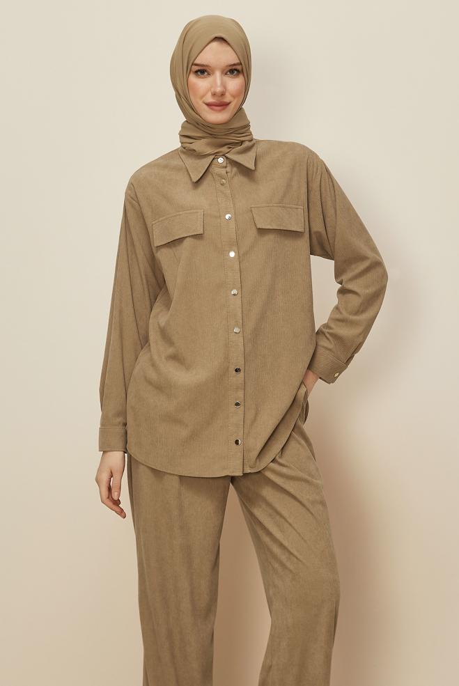 Hijab clothing BROWN VELVET PANTSUIT 45990 - ALVİNA