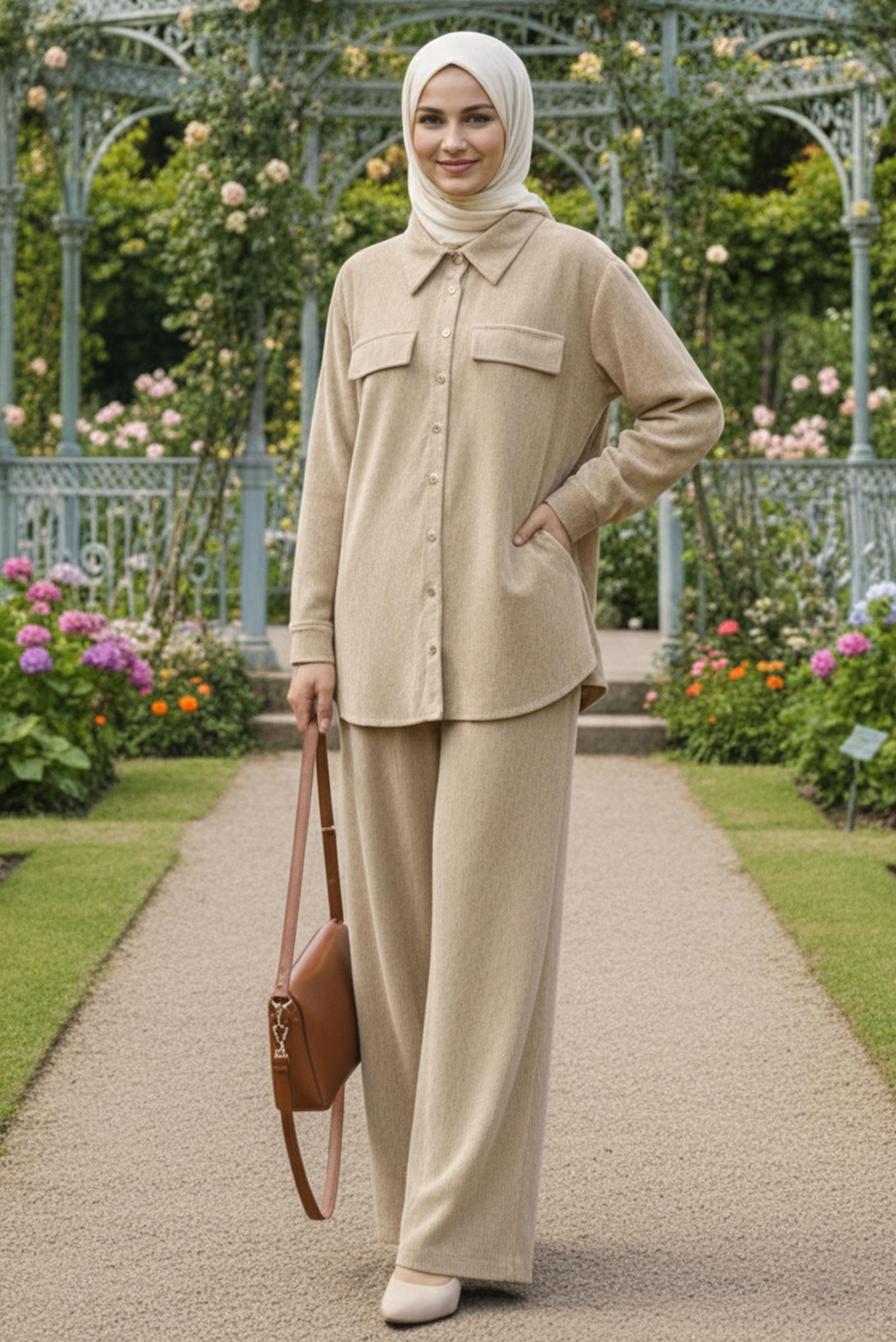 Hijab clothing BEIGE VELVET PANTSUIT 45990