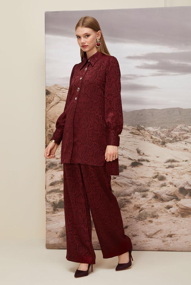 Hijab clothing CLARET RED PATTERNED PANTS SUIT 45991 - ALVİNA