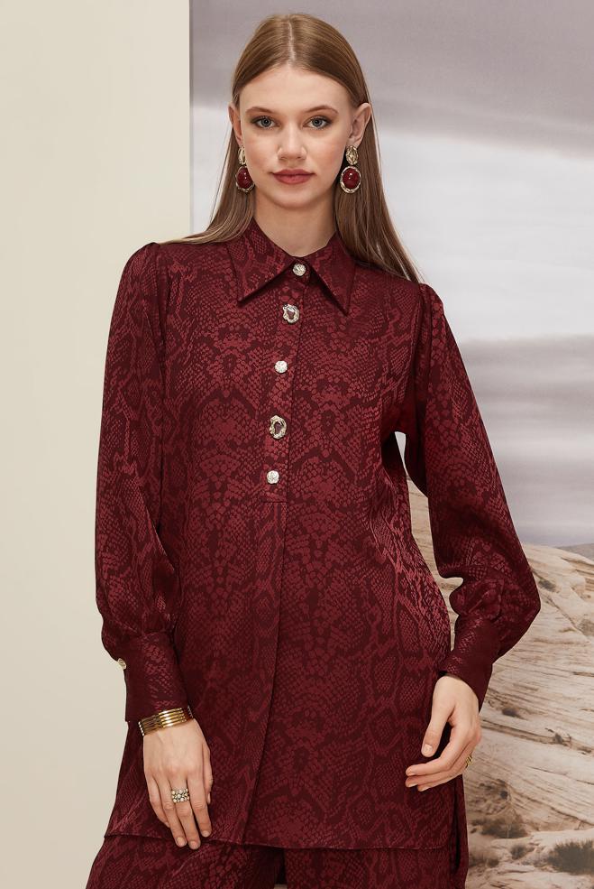 Hijab clothing CLARET RED PATTERNED PANTS SUIT 45991 - ALVİNA