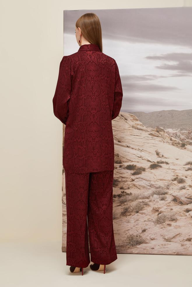 Hijab clothing CLARET RED PATTERNED PANTS SUIT 45991 - ALVİNA
