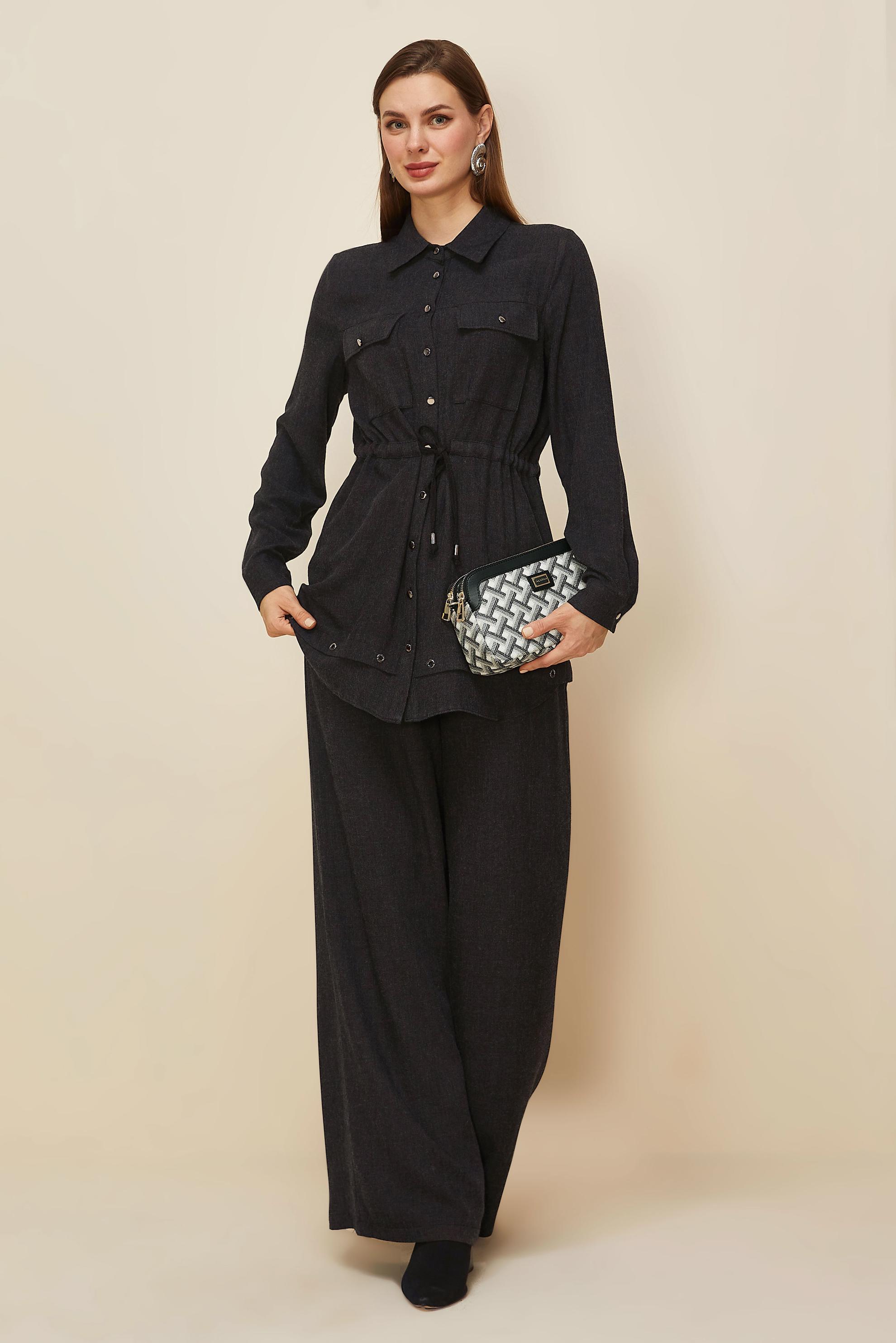 Hijab clothing BLACK SMOCKING WAIST PANTSUIT 46012