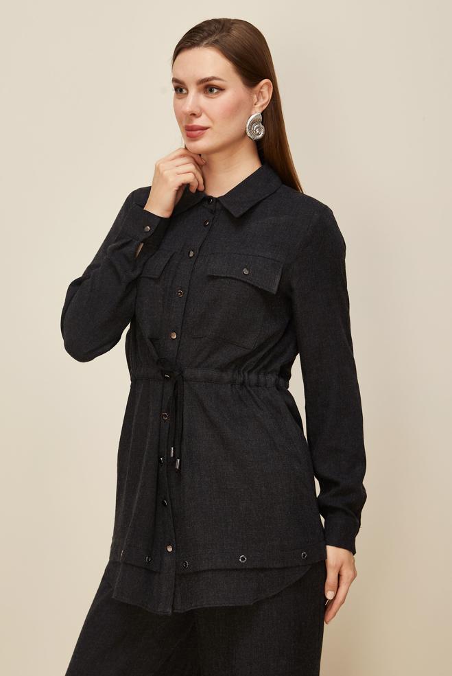 Hijab clothing BLACK SMOCKING WAIST PANTSUIT 46012 - ALVİNA