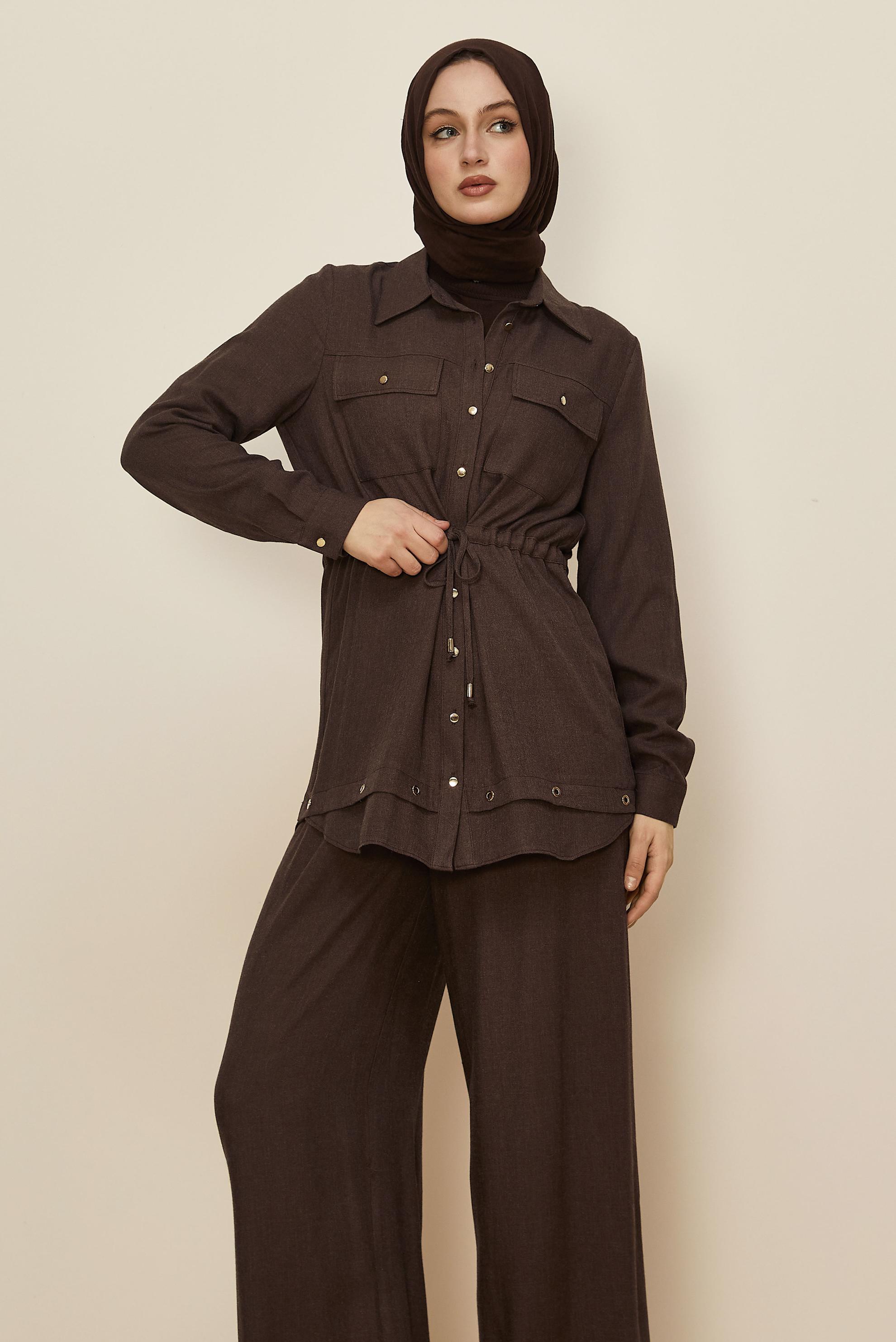Hijab clothing BROWN SMOCKING WAIST PANTSUIT 46012