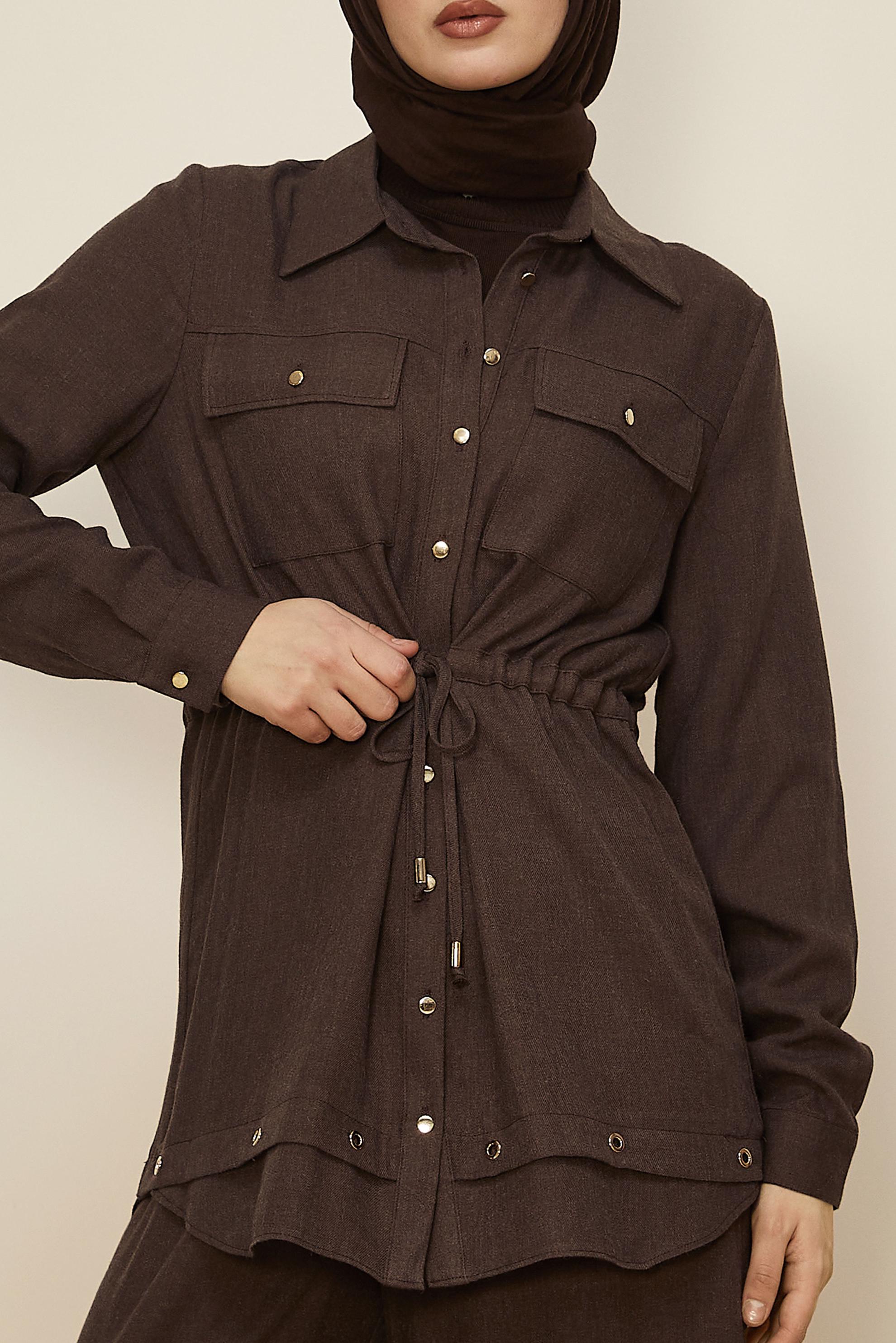 Hijab clothing BROWN SMOCKING WAIST PANTSUIT 46012