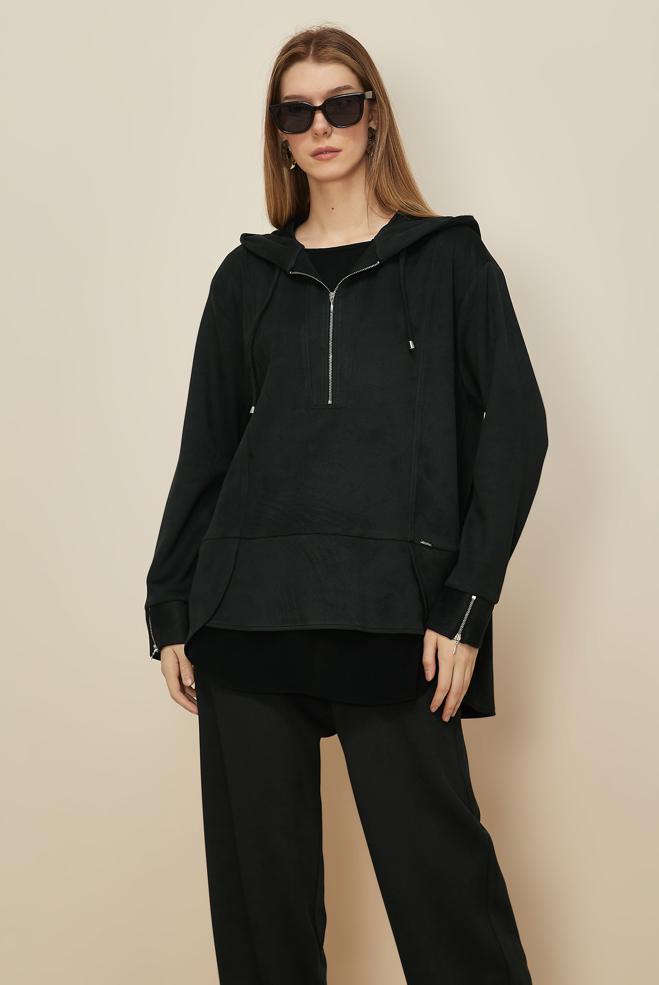 Hijab clothing BLACK SUEDE PANTSUIT 46018 - ALVİNA