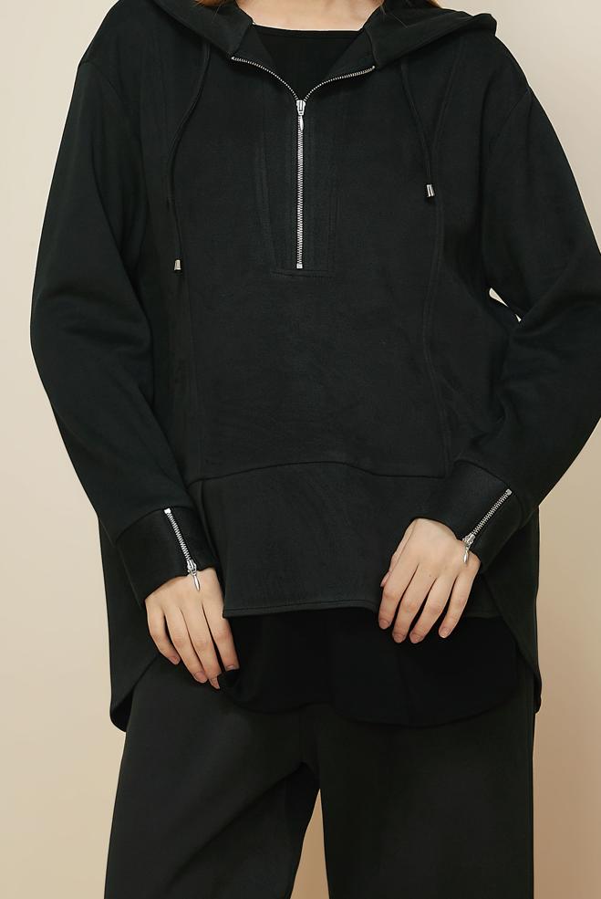 Hijab clothing BLACK SUEDE PANTSUIT 46018 - ALVİNA