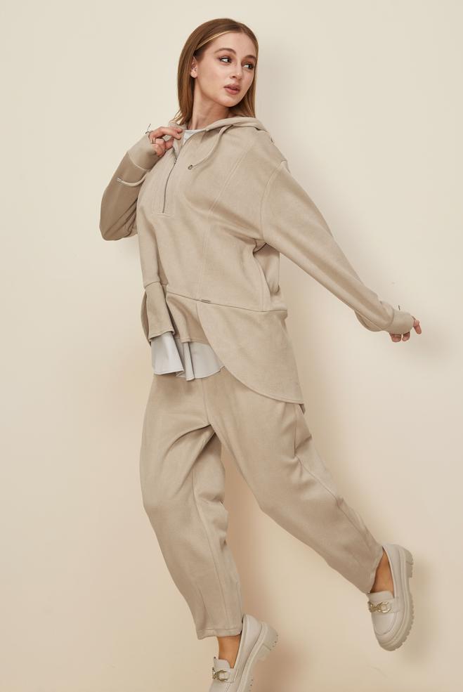 Hijab clothing BEIGE 46018 CUPRA SÜET 2 Lİ PANT.TK.38-44 - ALVİNA