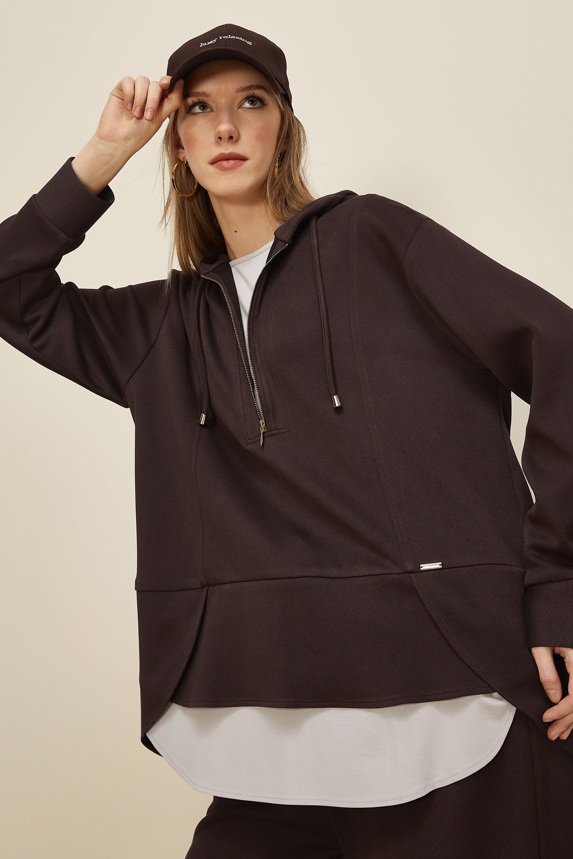 Tesettür giyim KAHVE PANTOLONLU SÜET TAKIM 46018