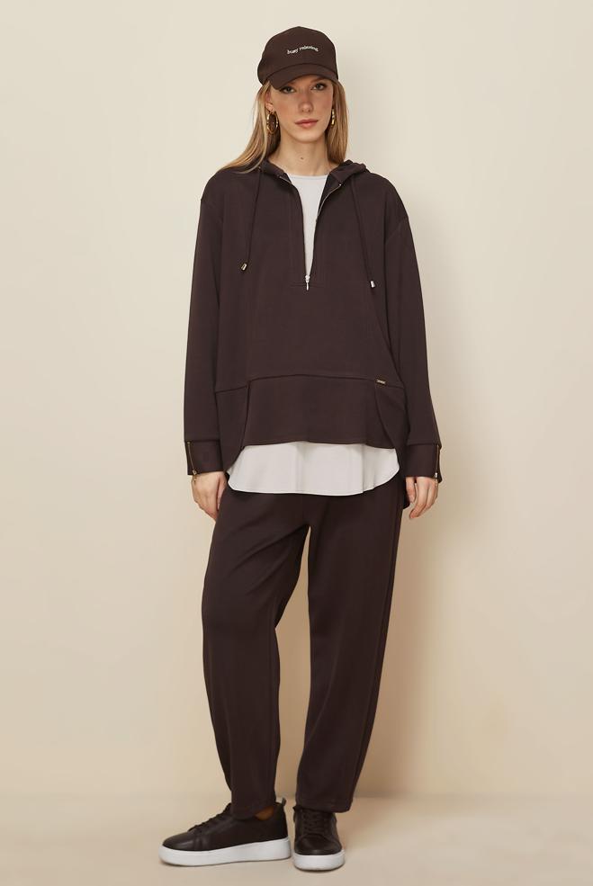 Tesettür giyim KAHVE PANTOLONLU SÜET TAKIM 46018 - ALVİNA