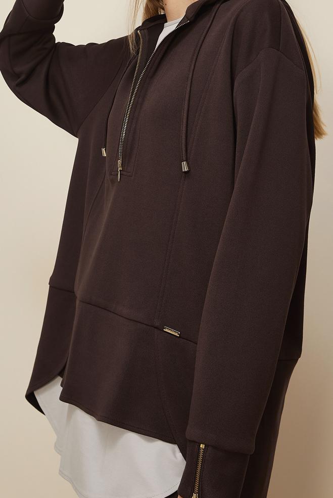 Tesettür giyim KAHVE PANTOLONLU SÜET TAKIM 46018 - ALVİNA