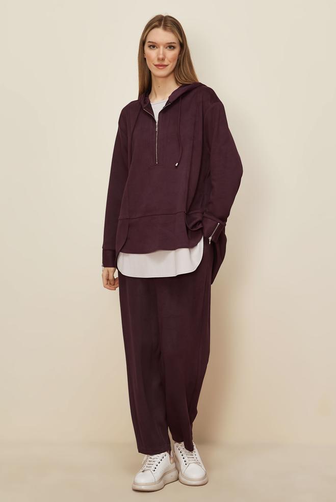 Tesettür giyim MÜRDÜM PANTOLONLU SÜET TAKIM 46018 - ALVİNA