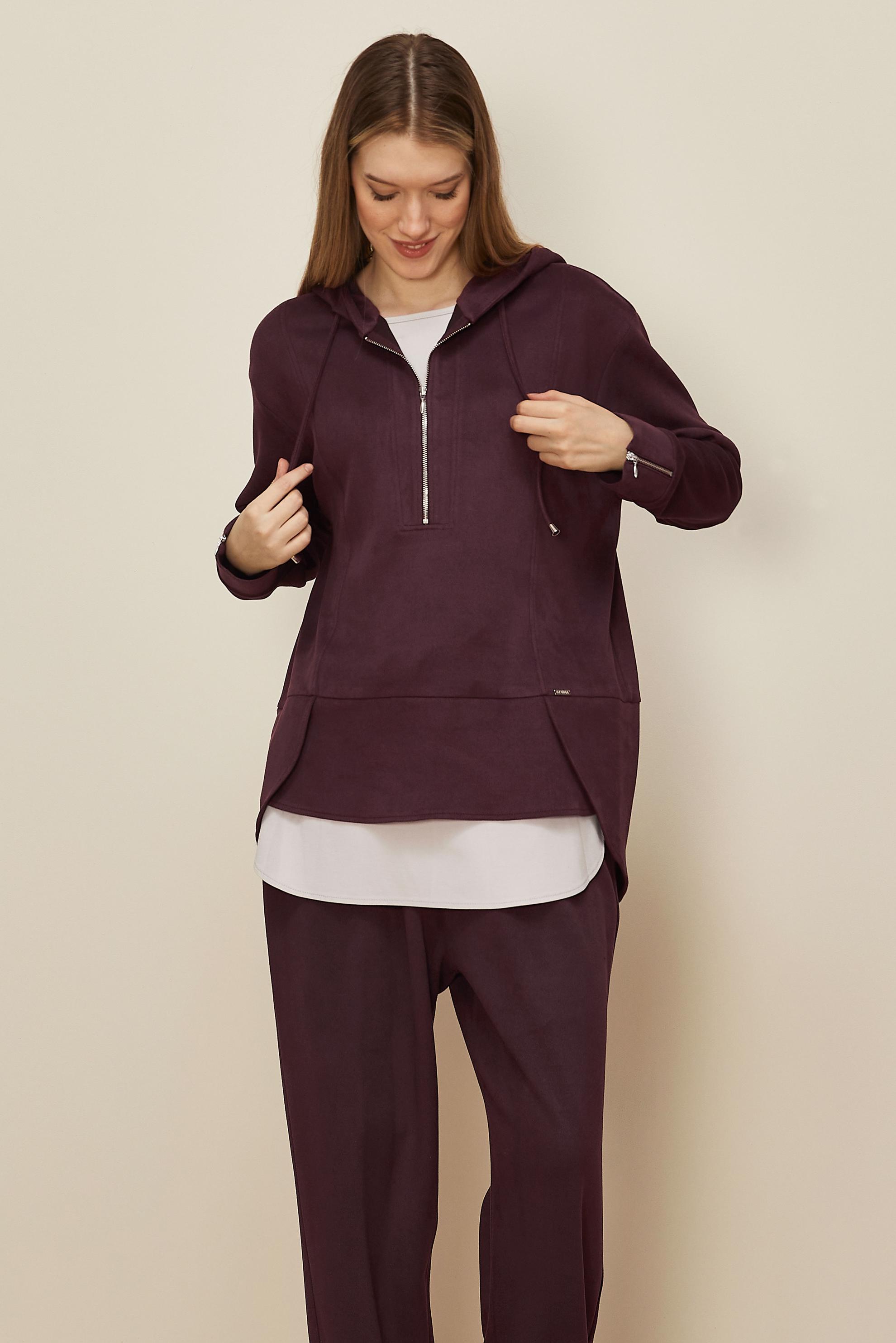 Tesettür giyim MÜRDÜM PANTOLONLU SÜET TAKIM 46018