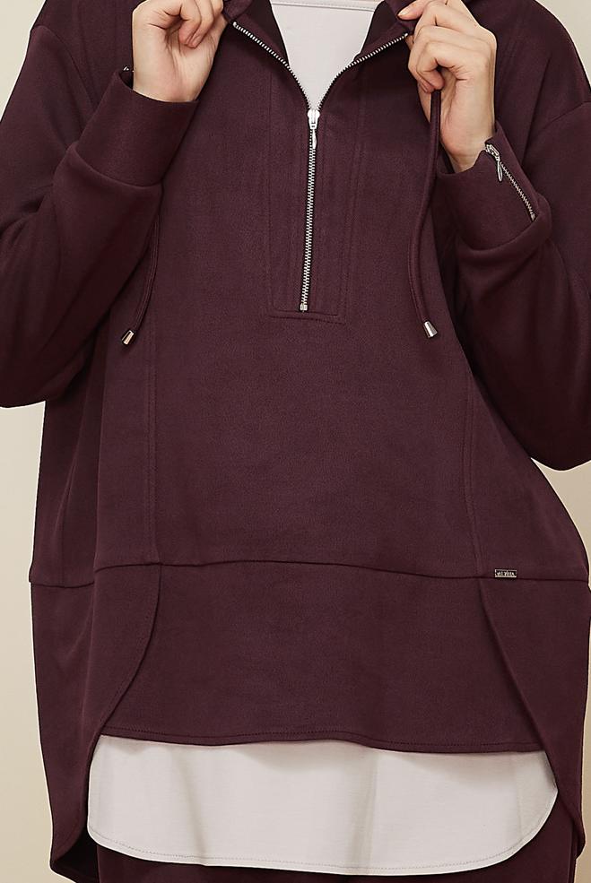 Tesettür giyim MÜRDÜM PANTOLONLU SÜET TAKIM 46018 - ALVİNA