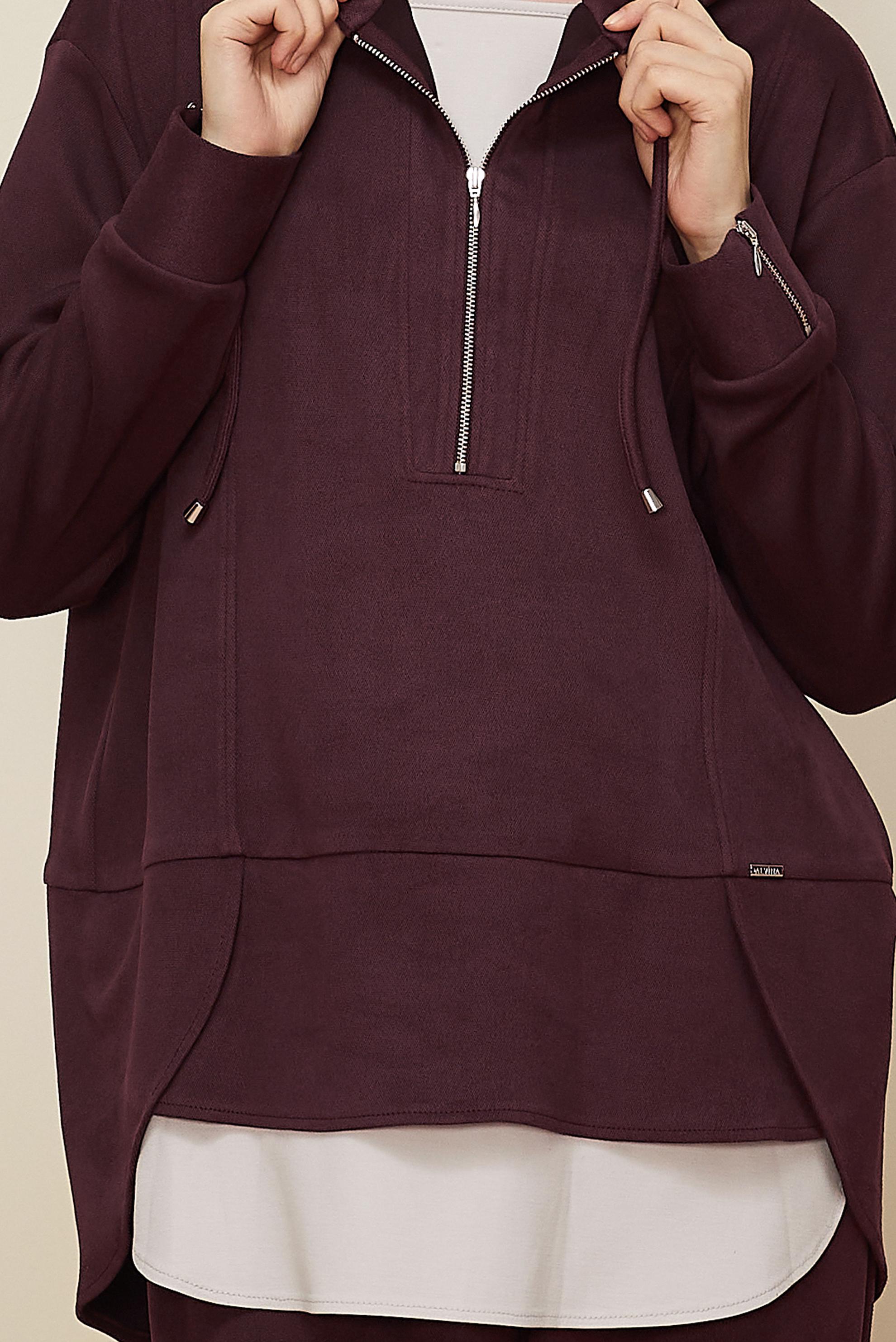 Tesettür giyim MÜRDÜM PANTOLONLU SÜET TAKIM 46018