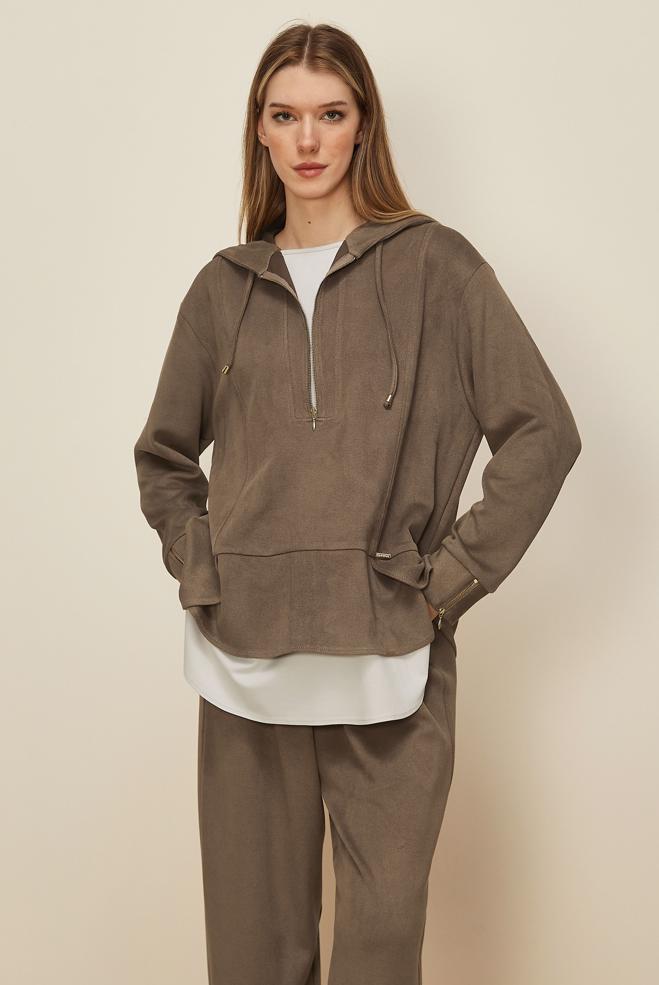 Tesettür giyim VİZON PANTOLONLU SÜET TAKIM 46018 - ALVİNA