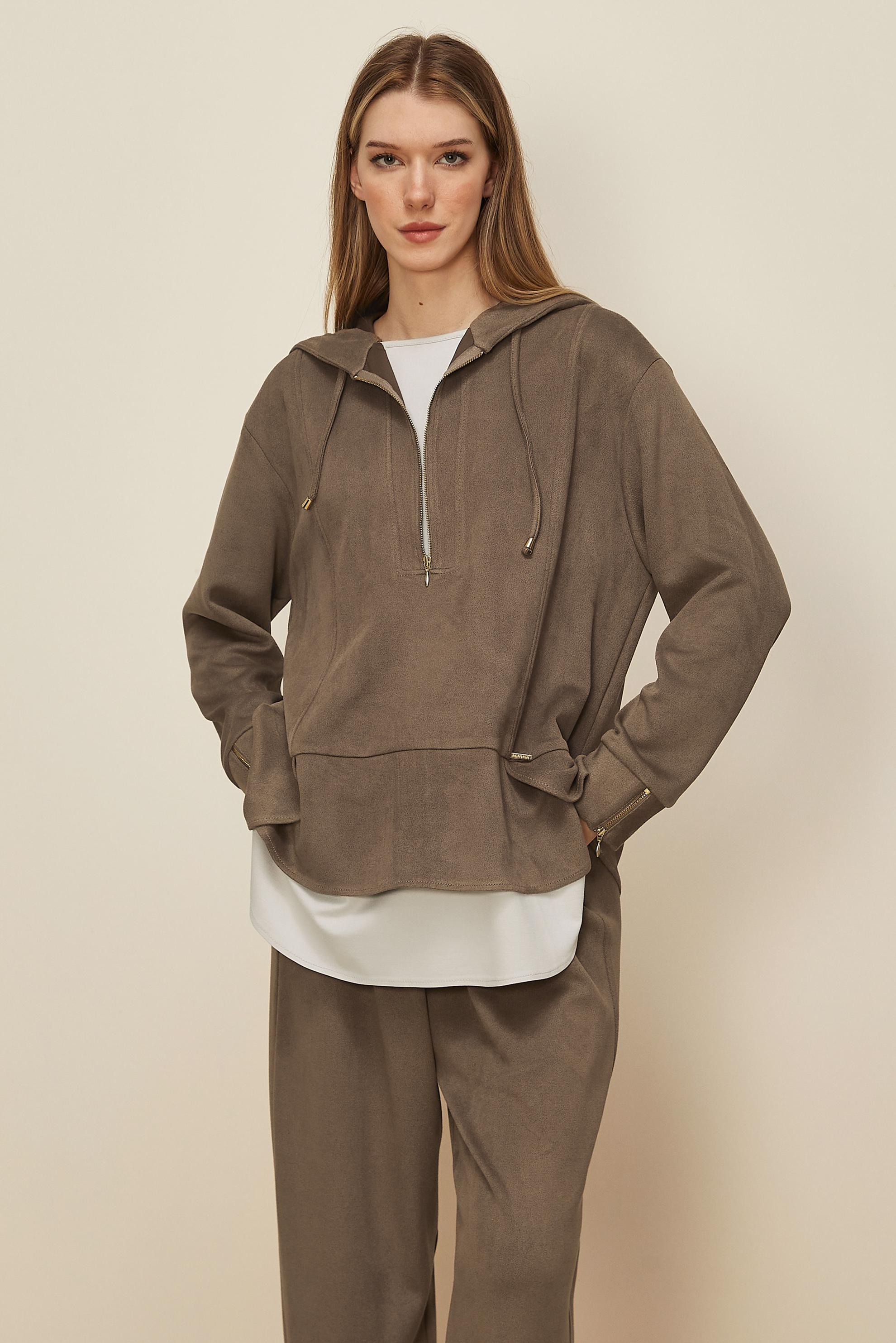 Tesettür giyim VİZON PANTOLONLU SÜET TAKIM 46018