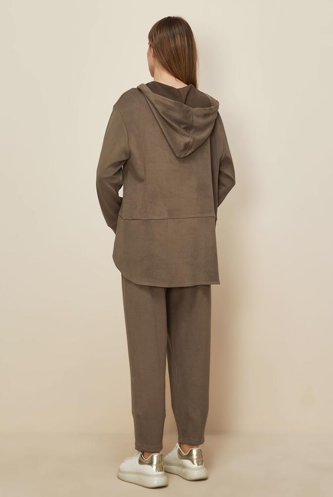 Tesettür giyim VİZON PANTOLONLU SÜET TAKIM 46018 - ALVİNA