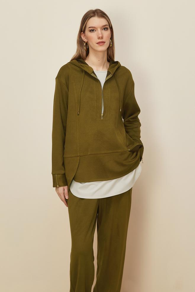 Tesettür giyim YEŞİL PANTOLONLU SÜET TAKIM 46018 - ALVİNA